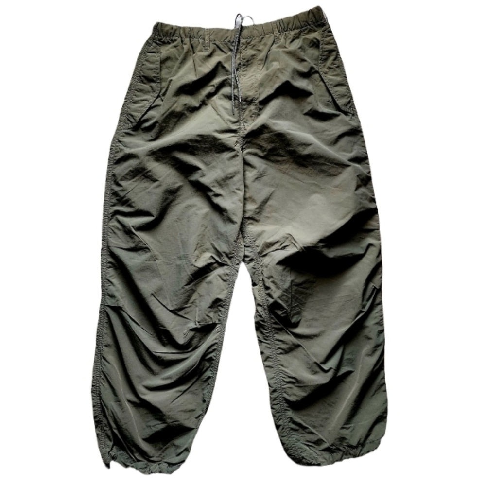 GU Olive Nylon Parachute Pants XL Techwear Elastic Waist Utility Streetwear